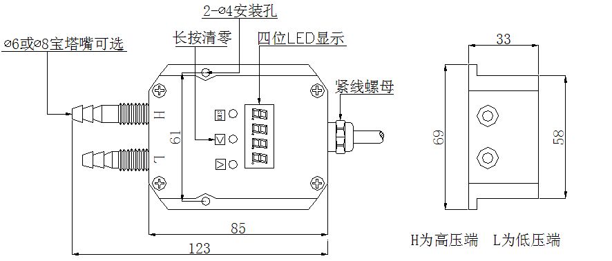 LED數顯差壓變送器尺寸 LED數顯差壓變送器尺寸
